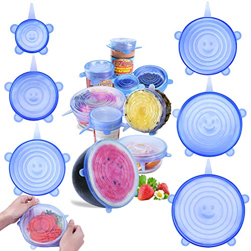 jooe Silicone stretch lids for food seal and bowl covers, 7 pack various size, round, blue