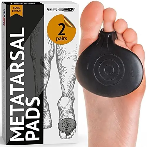 Brison Health Metatarsal Pads of Foot Cushions - Soft Gel Ball of Foot Pads Inserts Callus Metatarsal Foot Pain Relief Bunion Forefoot Cushioning Relief Foot Men and Women 2 Pairs (Black)