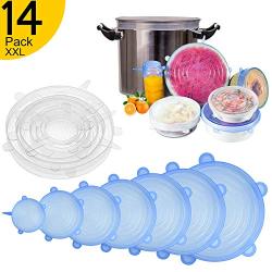 [14pcs] longzon Silicone Stretch Lids (Include 2 Exclusive XXL Size up to 12), Reusable Durable Food Storage Covers for Bowls, Fit Different Sizes & Shapes of Container, Dishwasher & Freezer Safe