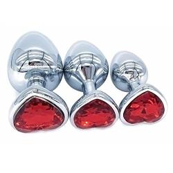 FeiGu 3 Pieces Heart Shape Jeweled Butt Plug Kit, Stainless Steel Anal Training Sets Adult Sex Toys for Beginners Couples