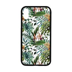 Leaf Rubber Phone Case,Vintage Retro 60s Seem Banana Palm Tree Leaves Flowers Hibiscus Decorative Compatible with iPhone XR