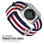 MoKo Compatible Band Replacement for Apple Watch 42mm 44mm Series 5/4/3/2/1, Fine Woven Nylon Adjustable Replacement Wristband Strap - Blue & White & Red (Not fit 38mm 40mm Versions)
