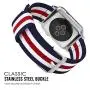 MoKo Compatible Band Replacement for Apple Watch 42mm 44mm Series 5/4/3/2/1, Fine Woven Nylon Adjustable Replacement Wristband Strap - Blue & White & Red (Not fit 38mm 40mm Versions)