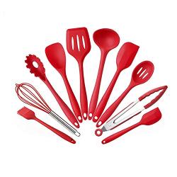 kitchen utensils-10-piece non-stick silicone kitchenware set kitchen tools baking utensils (red)