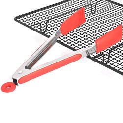 Jdeepued Silicone kitchenware 3-Piece 12 Inches Heavy Duty Non-Stick Stainless Steel Silicone BBQ and Kitchen Tongs Red Silicone Kitchen Utensils (Color : Red, Size : 12 Inches)