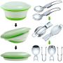 Silicone Collapsible Storage Bowls with Lids - Set of 3, IHUIXINHE Food Grade Silicone FDA Approved, Foldable Expandable Bowls for Food Water Feeding, Portable Travel Bowl, Free Foldable Spoon & Fork