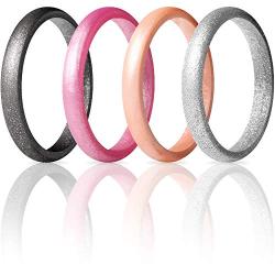 ThunderFit Womens Thin and Stackable 4 Pack Silicone Rings Wedding Bands 2.5mm Width - 2mm Thick