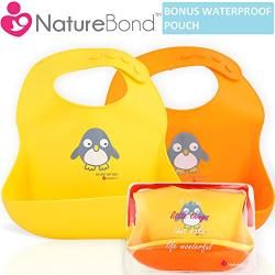 NatureBond Silicone Baby Bibs for Babies & Toddlers (2 PCs) | Free Waterproof Pouch | Wipes Clean Easily, Soft, Unisex, Adorable in Appetite Stimulating Colors