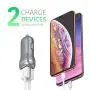 Car Charger USB Phone Charger - by TalkWorks | 17W/3.4A | Dual Port USB Universal for Apple iPhone, Ipad, Android Samsung Galaxy, GPS, Tablet, Nintendo Switch - Slate