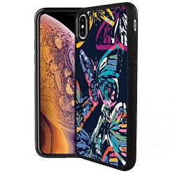 iPhone Xs iPhone X Case,Flexible Soft TPU Cover Shell,Slim Silicone Black Rubber Non-Slip Durable Design Protective Phone Case for iPhone Xs iPhone X -Butterfly