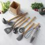 Jdeepued Silicone kitchenware Silicone Kitchen Utensils 9-Piece Cooking Utensils Set with Bamboo Wood Handles for Nonstick Cookware Utensils Holder Included Gray Silicone Kitchen Utensils