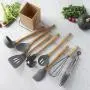 Jdeepued Silicone kitchenware Silicone Kitchen Utensils 9-Piece Cooking Utensils Set with Bamboo Wood Handles for Nonstick Cookware Utensils Holder Included Gray Silicone Kitchen Utensils