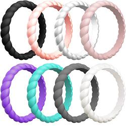 ThunderFit Womens Thin Swivel Rings, 10 Rings / 8 Rings / 4 Rings / 1 Ring - Stackable Silicone Wedding Rings - 2.5mm Wide - 2mm Thick