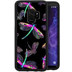 Samsung Galaxy S9 Case with Beautiful Dragonfly Pattern Whimsical Design Bumper Black Soft TPU and PC Protection Anti-Slippery &Fingerprint Case for Samsung Galaxy S9