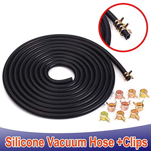 BLACKHORSE-RACING 10 Feet 5/16"(8mm) High Performance Silicone Vacuum Hose + 10 Pcs 12mm Spring Clips Fuel Hose Line Water Pipe Clamps Fasteners