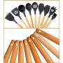 Silicone Kitchenware Set 9 Piece Set of Wooden Handle Non-Stick Shovel Spoon Cooking Gadgets Silicone Spatula Soup Spoon Fried Shovel