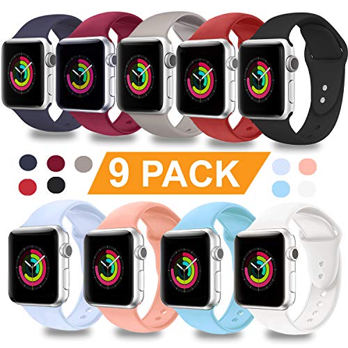 DOBSTFY Sport Bands Compatible for iWatch Band 38mm 40mm 42mm 44mm, Soft Silicone Replacement iWatch Bands Strap for iWatch Series 5 4 3 2 1 Nike+ Edition 2 1 Nike+ Edition, S/M M/L