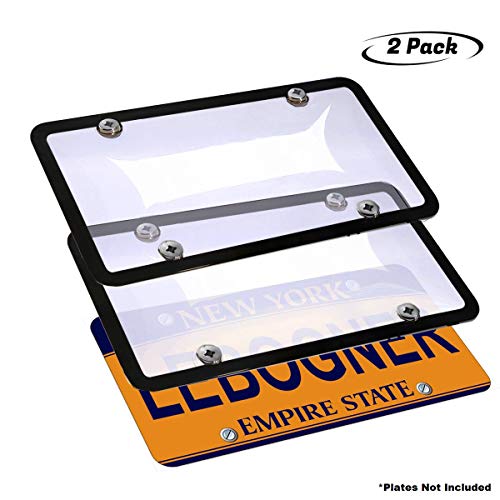 lebogner Car License Plates Shields and Frames Combo, 2 Pack Clear Bubble Design Novelty Plate Covers to Fit Any Standard US Plates, Unbreakable Frame & Covers to Protect Plates, Screws Included