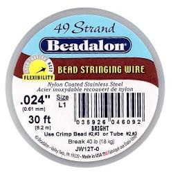 Beadalon 49-Strand 0.024" (0.61 mm) 30 ft (9.1 m) Bright Bead Stringing Wire