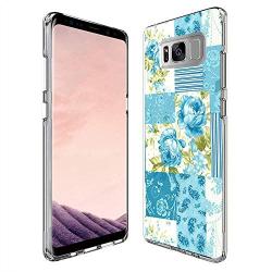 Samsung Galaxy S8 Case, Soft TPU Slim-Fit Flexible Ultra-Thin Clear Case, Full-Body Rugged Bumper Print Blue Flower Case for Samsung Galaxy S8, Transparent