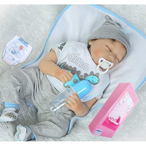 NPKDOLL Realistic Reborn Baby Dolls Boy Soft Vinyl Silicone Sleeping Baby Doll 22 Inches Weighted Baby Reborn Dolls Handmade Real Baby Doll Alive Eyes Closed