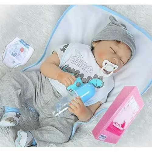 NPKDOLL Realistic Reborn Baby Dolls Boy Soft Vinyl Silicone Sleeping Baby Doll 22 Inches Weighted Baby Reborn Dolls Handmade Real Baby Doll Alive Eyes Closed