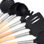 Silicone Kitchenware with Wooden Handle Household Spoon Shovel Kit Nonstick Kitchen Tool Set Cooking Spoon Shovel Spoon