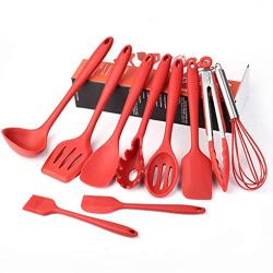 Alician 10pcs Kitchenware Silicone Spoon Cooking Utensils Accessories Heat Resistant Kitchenware red 10-Piece Color Box