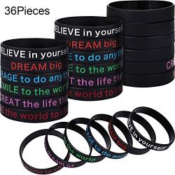 36 Pieces Inspirational Silicone Bracelets Motivational Rubber Wristbands Stretch Rubber Bracelets for Men and Women