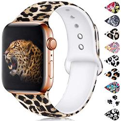 Haveda Floral Bands Compatible with Apple Watch Band 42mm 44mm, Soft Pattern Printed Silicone Sport Replacement Wristbands for Women Men Kids with iWatch Series 4 Series 3/2/1, S/M, Leopard