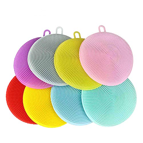 Silicone Cleaning Brush with Circular Chuck 8 pcs,Easy Cleaning Kitchenware,Dish, Vegetable,Fruit,Skin,Toiletry,Glassware, Ceramics … (multicolor)