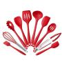 10 Pieces Non-Stick Kitchenware Silicone Heat Resistant Kitchen Cooking Utensils Baking Tool Cooking Tool Set (Red)