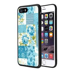 iPhone SE 5s 5 Case, Blue Flower Shock-Absorption TPU Rubber Bumper iPhone SE 5s 5 Case, Ultra Thin Slim Protective Cover for iPhone SE 5s 5-Black