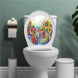 Thinkinghome Modern Modern Toilet Sticker Design Floral Watercolor Style Wildflowers Country Kitchenware Flowers Art Print Apartment Home Bathroom Decoration Yellow Purple Red Green W13XL16 INCH