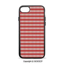 SCOCICI Non-Slip Drop Protection Smart Cell Phone Case Vintage Style Checkered Pattern Christmas Design Kitchenware Picnic Cafe Cloth Image Art Decorative Compatible with iPhone 8