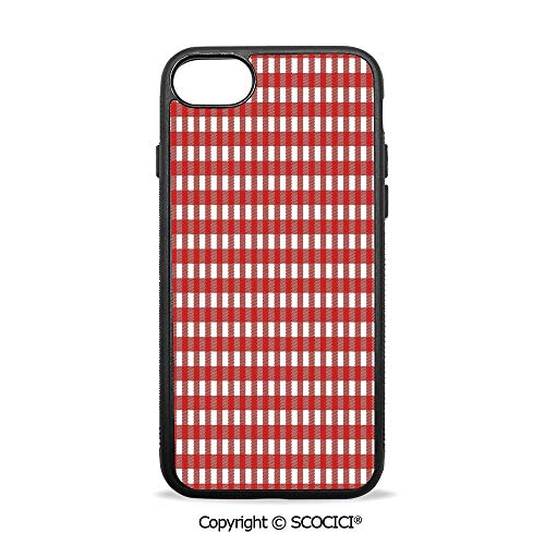 SCOCICI Non-Slip Drop Protection Smart Cell Phone Case Vintage Style Checkered Pattern Christmas Design Kitchenware Picnic Cafe Cloth Image Art Decorative Compatible with iPhone 8