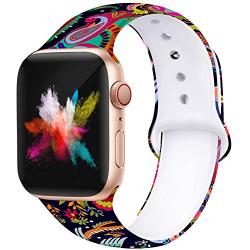 Kaome Floral Bands Compatible with Apple Watch 38mm 40mm 42mm 44mm, Soft Silicone Fadeless Pattern Printed Replacement Strap Bands for Women, Compatible with iWatch Series 5/4/3/2/1, S/M M/L