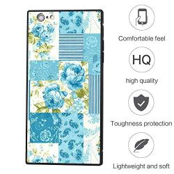 iPhone 7 8 Case, Blue Flower Shock-Absorption TPU Rubber Bumper iPhone 7 8 Case, Ultra Thin Slim Protective Cover for iPhone 7 8-Black