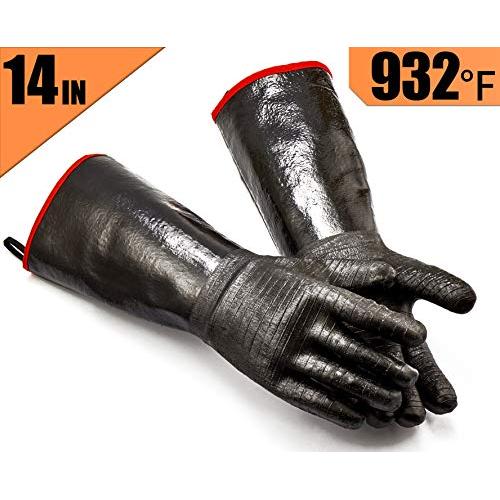 RAPICCA BBQ Gloves -Smoker, Grill, Cooking Barbecue Gloves, for Handling Heat Food Right on Your Fryer, Grill or Oven. Waterproof, Heat Resistant, Fireproof, Oil Resistant Neoprene Coating （14-Inch ）