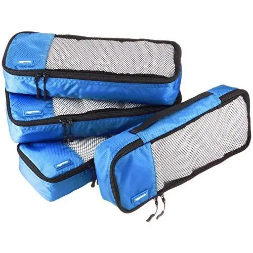 AmazonBasics 4 Piece Packing Travel Organizer Cubes Set - Slim, Blue