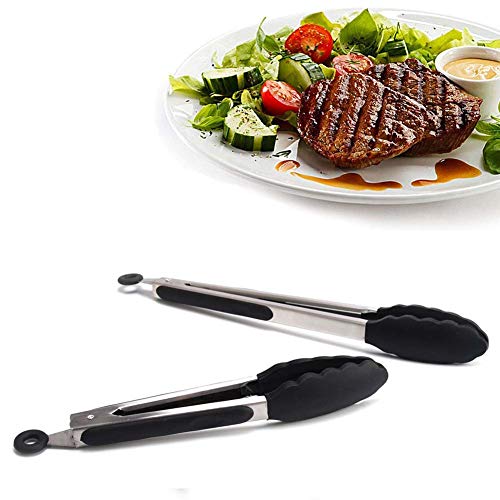 Barbecue Tongs, Kitchen Tongs, Stainless Steel and Food Grade Silicone, 9 inch / 12 inch for Cooking BBQ Serving, Salad, Ice, Oven