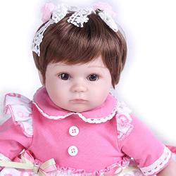 Pompon Reborn Baby Dolls Girl Look Real Lifelike Newborn Baby Dolls Silicone Vinyl Realistic Baby Doll Light Pink Dress Real Life Baby Doll 16 Inches Real Life Baby Doll