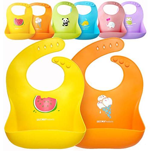 Single or Set of 2 Waterproof Silicone Baby Bib Lightweight Comfortable Easy-Wipe Clean