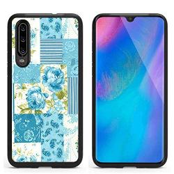 Huawei P30 Case, Blue Flower Shock-Absorption TPU Rubber Bumper Huawei P30 Case, Ultra Thin Slim Protective Cover for Huawei P30-Black