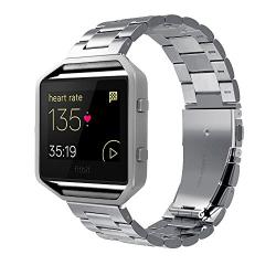 Simpeak Replacement Women Men Stainless Steel Metal Band Strap with Stailess Steel Frame for Fitbit Blaze Smartwatch (Match Link Removal Tool) - Silver