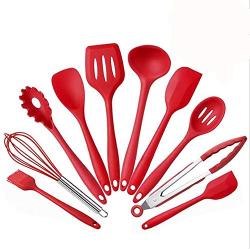 Heat-Resistant Silicone Cooking Utensils Pots Tool Sets Non-stick Cookware Set Baking Tool Kit Kitchenware 10 pcs/Pack (red)