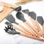 9 Pcs/Set Silicone Cooking Utensils Kitchen Utensils Set Wooden Handle Cooking Tools Silicone Kitchenware Set