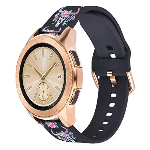 VIGOSS Flower Cow Band Compatible Galaxy Watch 42mm Bands Active 40mm Band Women 20mm Width Silicone Skull Strap Replacement Wristband for Samsung Galaxy Watch 42mm SM-R810 Smartwatch