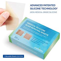 Puriderma Medical Silicone Scar Removal Sheets [Set of 5] - Fast & Effective on Keloid, Surgery, Burn, Acne, C-Section Scars