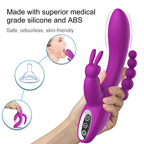 Handheld Ma^Ssager Sìx Toy Wand USB Magnetic Charging Silicone Rabbit Massage Stick -Purple By Luseeo